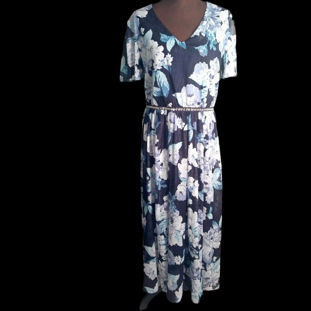 Party Dress, Floral Gown, Evening Dress, Embellished Gown, Size 14W Dress, Maxi